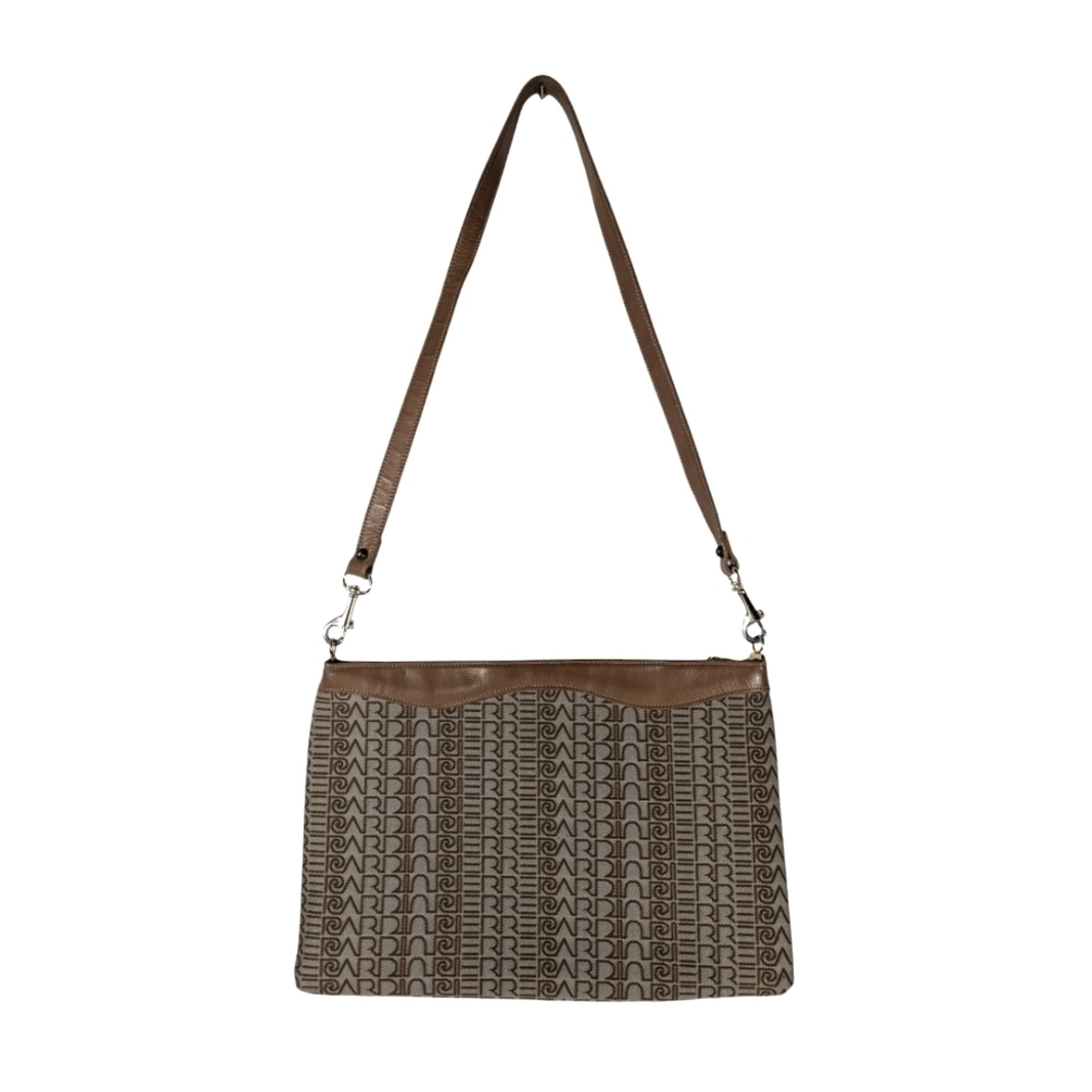Vintage Pierre Cardin Signature Jacquard Brown Woven Clutch Shoulder Bag Purse